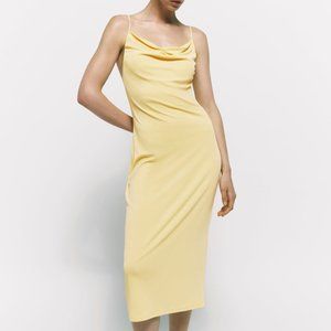 Beautiful Pastel Yellow, Cowl-neck Slip Dress from Zara, Size M - Used Once!